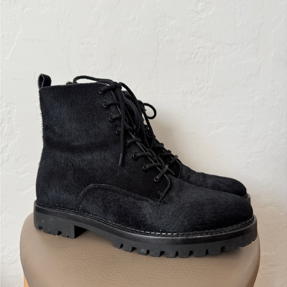 Vince Pony Hair Black Lace-Up Boots